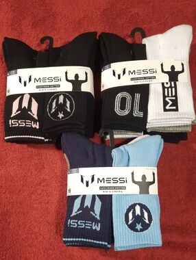 Messi Kids' Cushioned Crew Socks -size Lqrge Multiple Colors 3 Packs 18 Pair